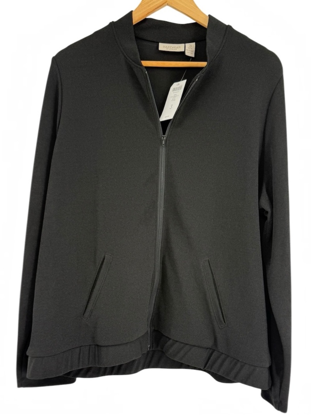 Chico’s Easywear Size 3 ((XL) Zip Front Jacket Simone Black NWT Crepe Pockets